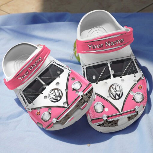 Vw Campervan In Pink Custom Name Clogs Cro.cband Clog Comfortable Water Shoes