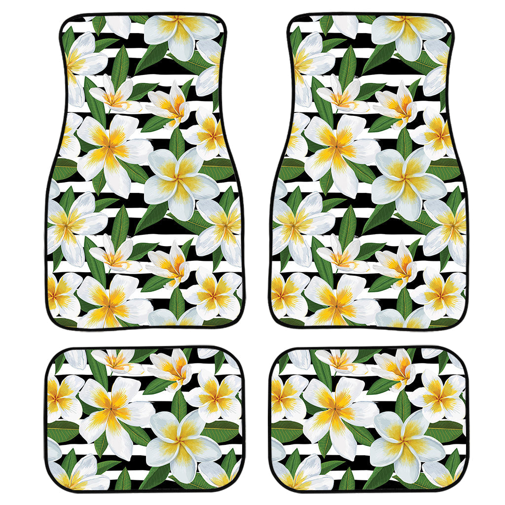 Plumeria Flower Striped Pattern Print Front And Back Car Floor Mats, Front Car Mat