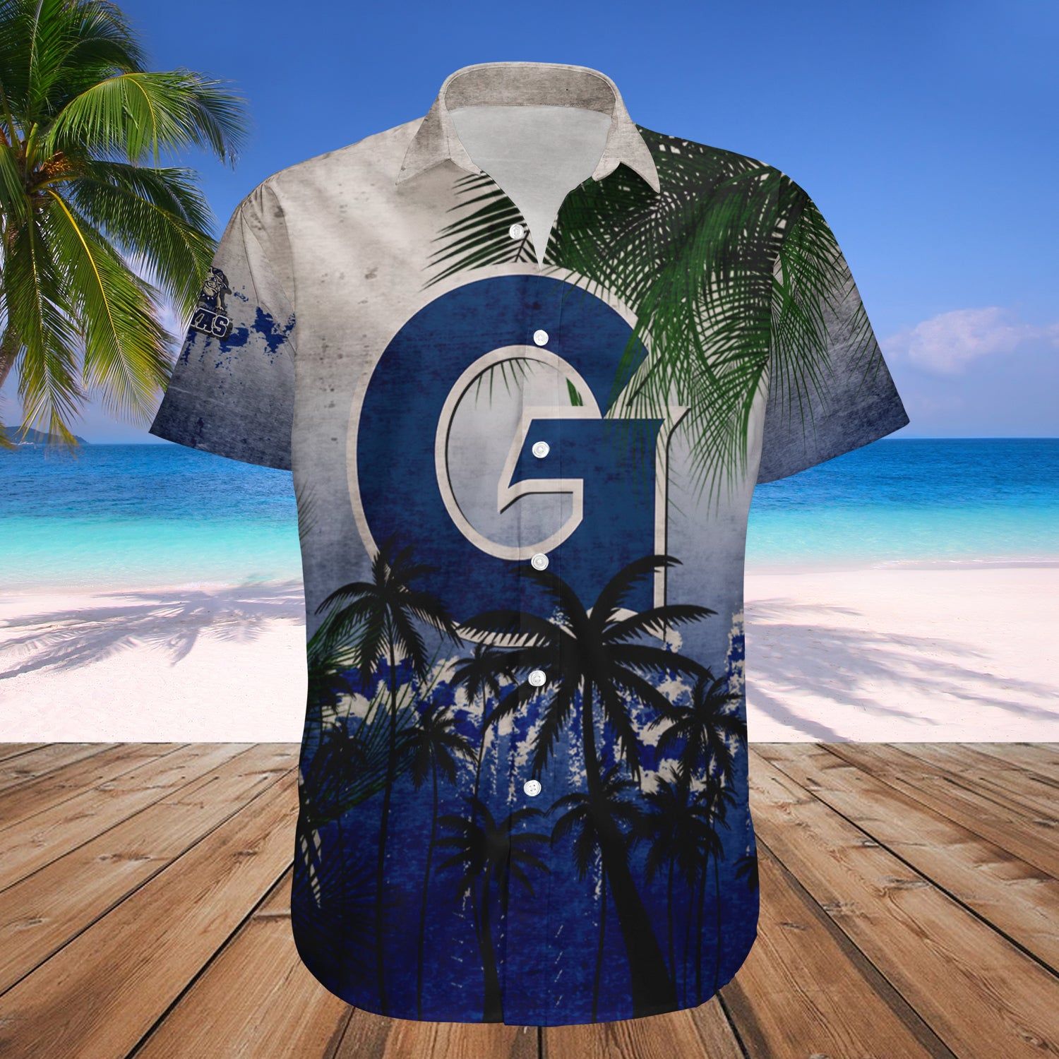 Georgetown Hoyas Hawaii Shirt Coconut Tree Tropical Grunge – NCCA