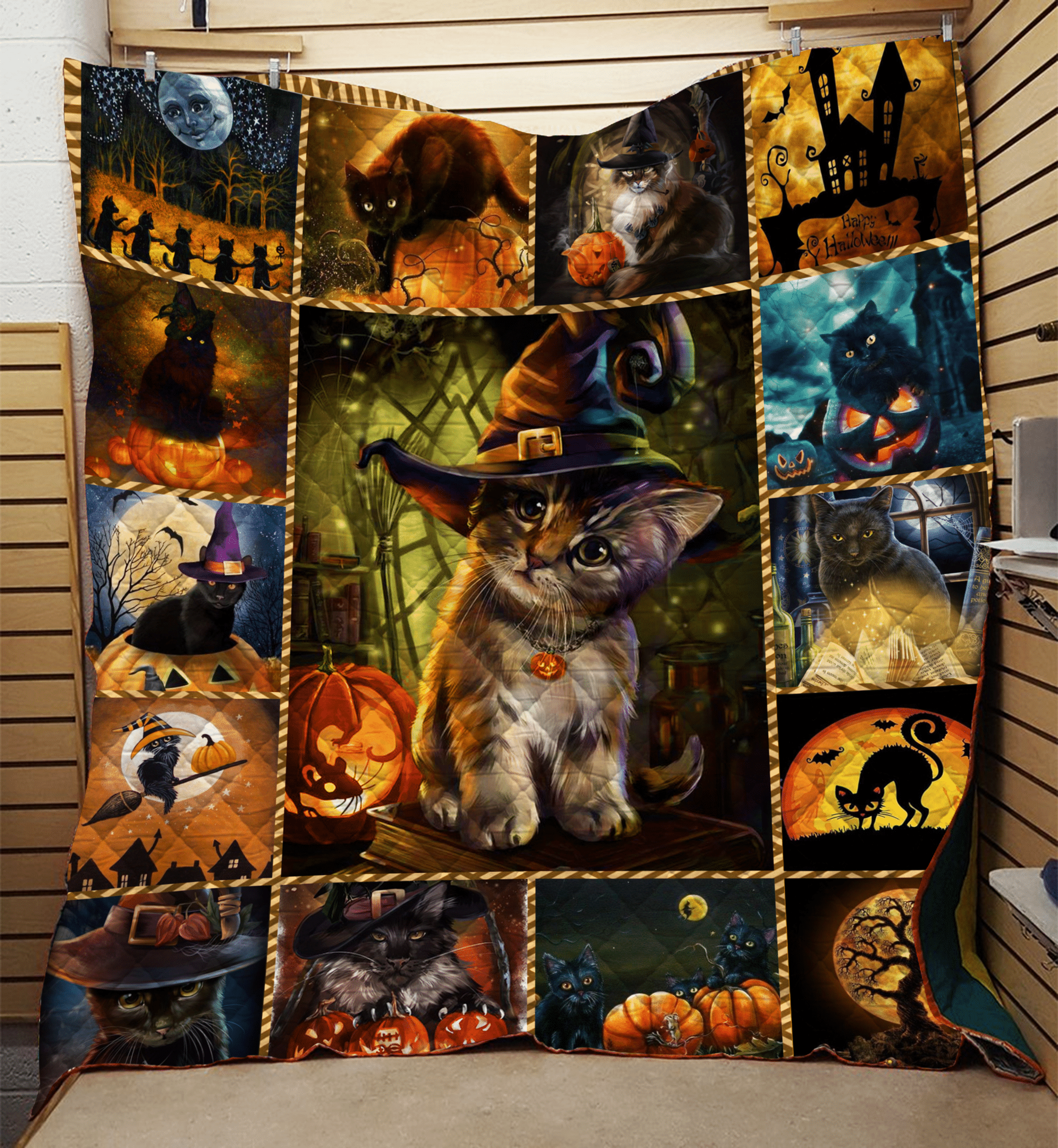 Amazing Halloween Cat Sherpa Twin Queen King Quilt Blanket