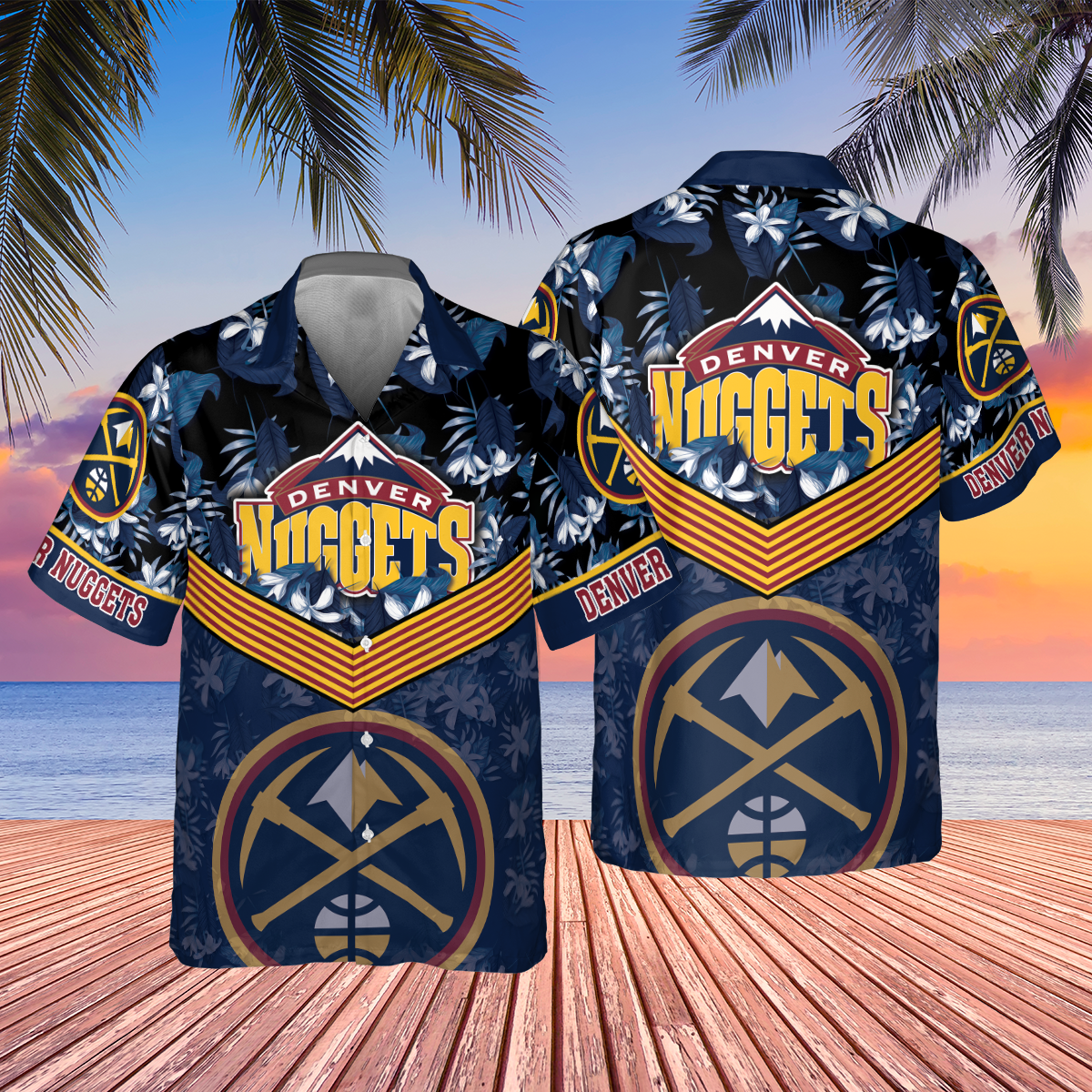 Denver Nuggets Dark Blue Hibiscus Flower Pattern Print Hawaiian Shirt