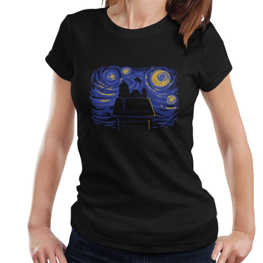 Peanuts Van Goghs A Snoopy Night Sky Women’s T-shirt
