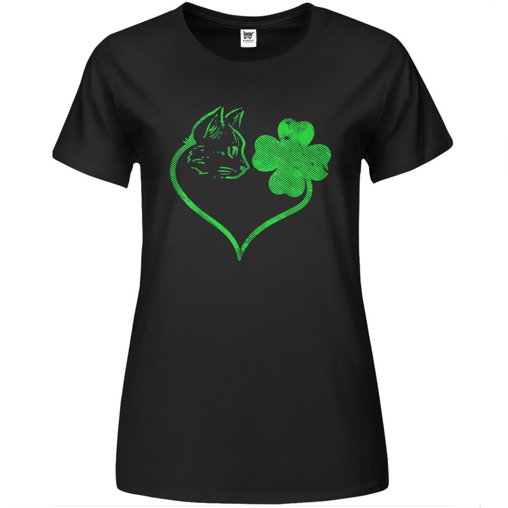 Cat Silhouette Shamrock St Patricks Day Kitten Lover Pet Premium Womens T Shirts