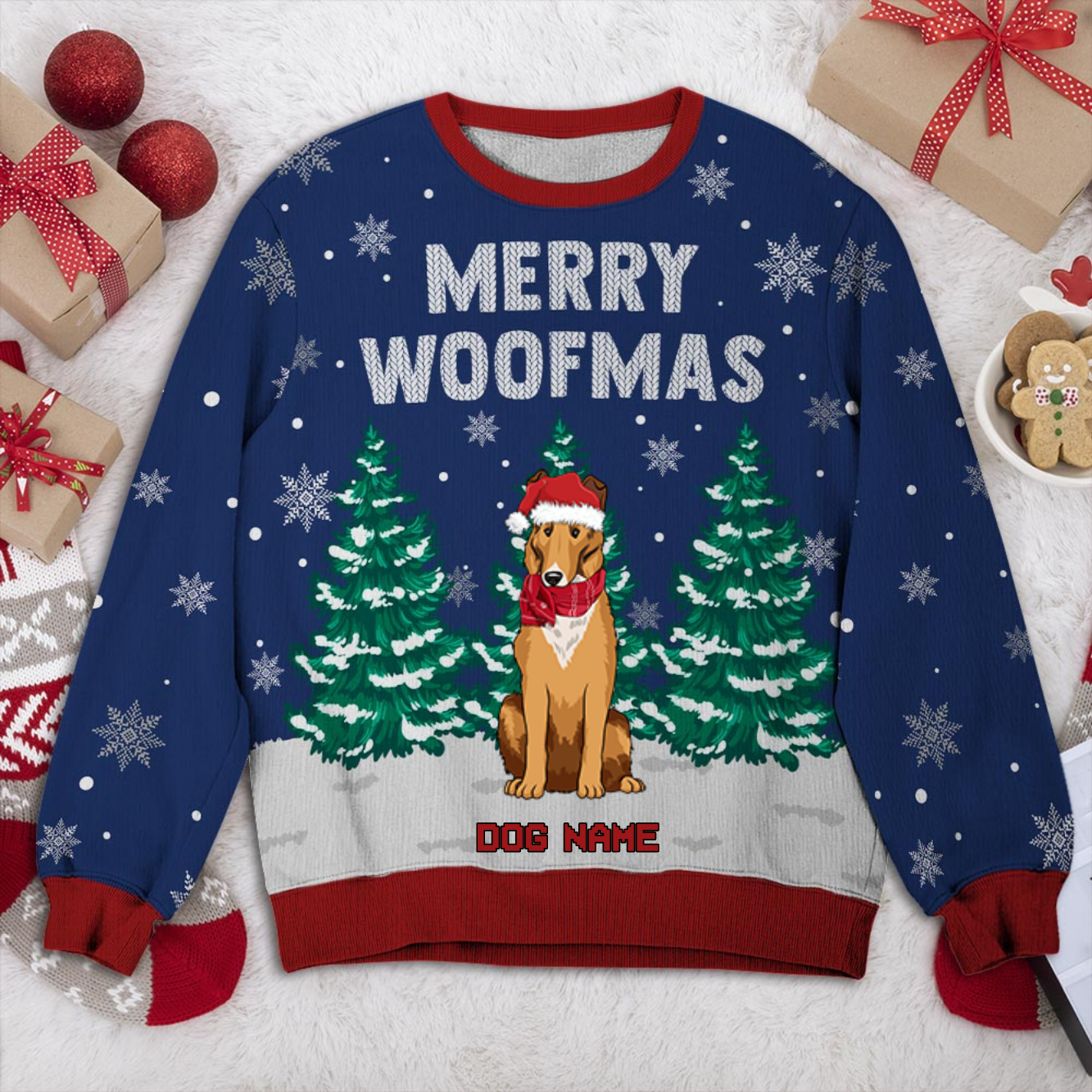 Smooth Collie Personalized Sweater, Dog Ugly Christmas Sweater