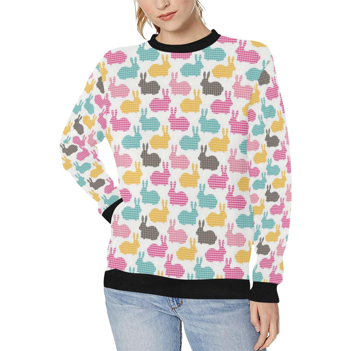 Colorful Rabbit Pattern Women’s Crew Neck Sweatshirt