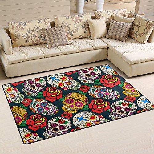 Dia De Los Muertos Mexican Day Dead Sugar Skull Kids Area Rug 60×39 Inch, Non-Slip Floor Mat Soft Resting Area Doormats for Living Dining Bedroom