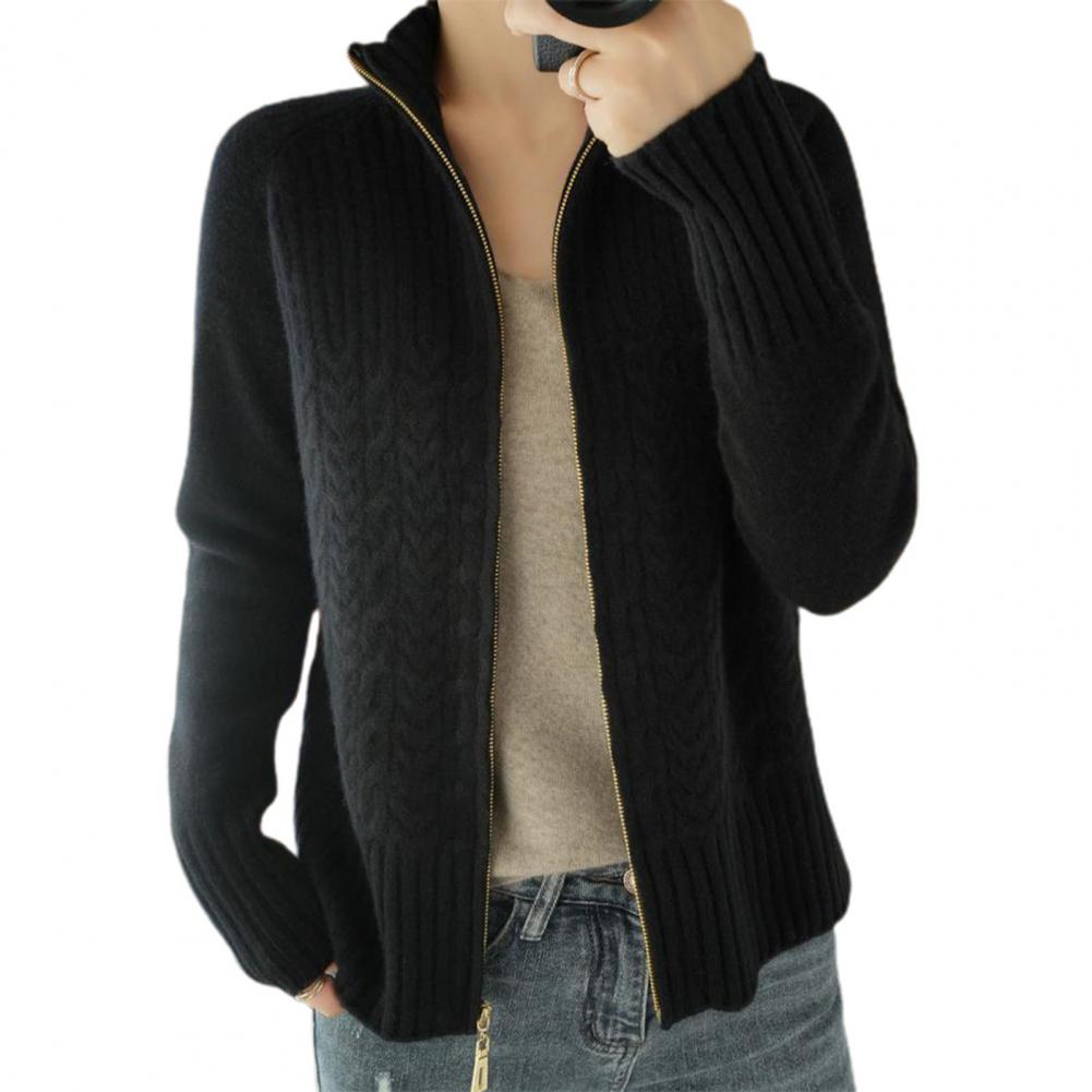 Solid Color Sweater Coat Women Zipper Jacket Thermal Stand Collar Knitted Cardigan Women Sweater Jersey mujer кардиган женский alx