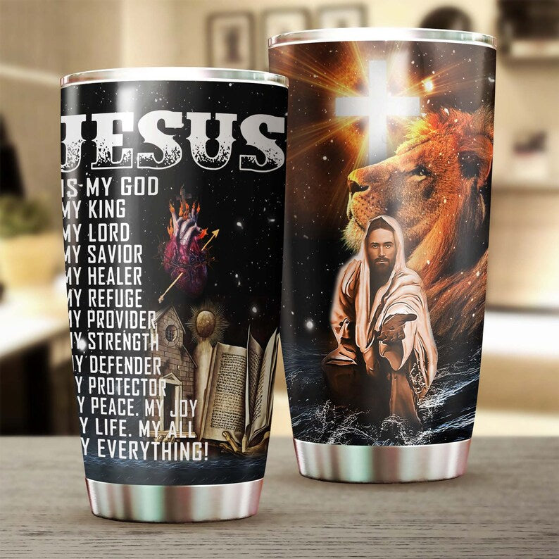 Jesus Is My Healer My Everything Lion Faith Personalized Tumbler-Jesus Gift -Birthday Christmas Gift For Jesus Lover Catholic Christians