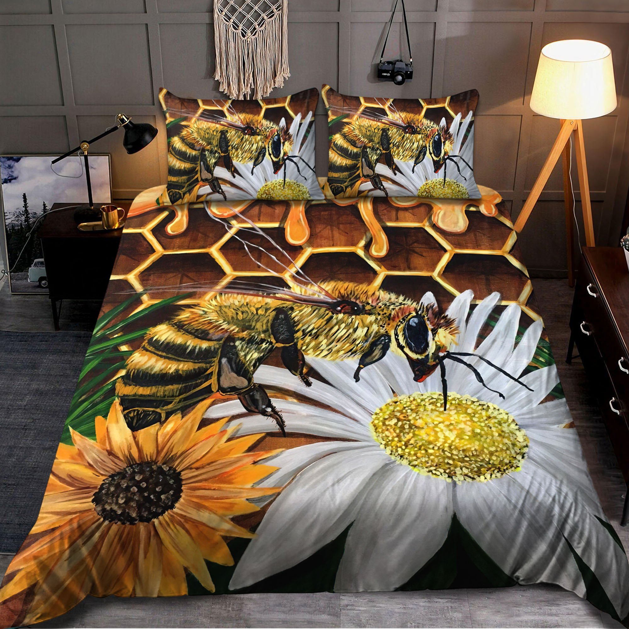 All Over Printed Bee And Flower Bedding Set Mei