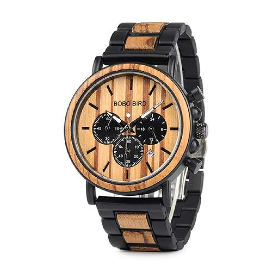 BOBO BIRD WP09 Wooden Mens Watches Top Brand Luxury Stylish Watch Wood & Stainless Steel Chronograph Military Quartz Watch