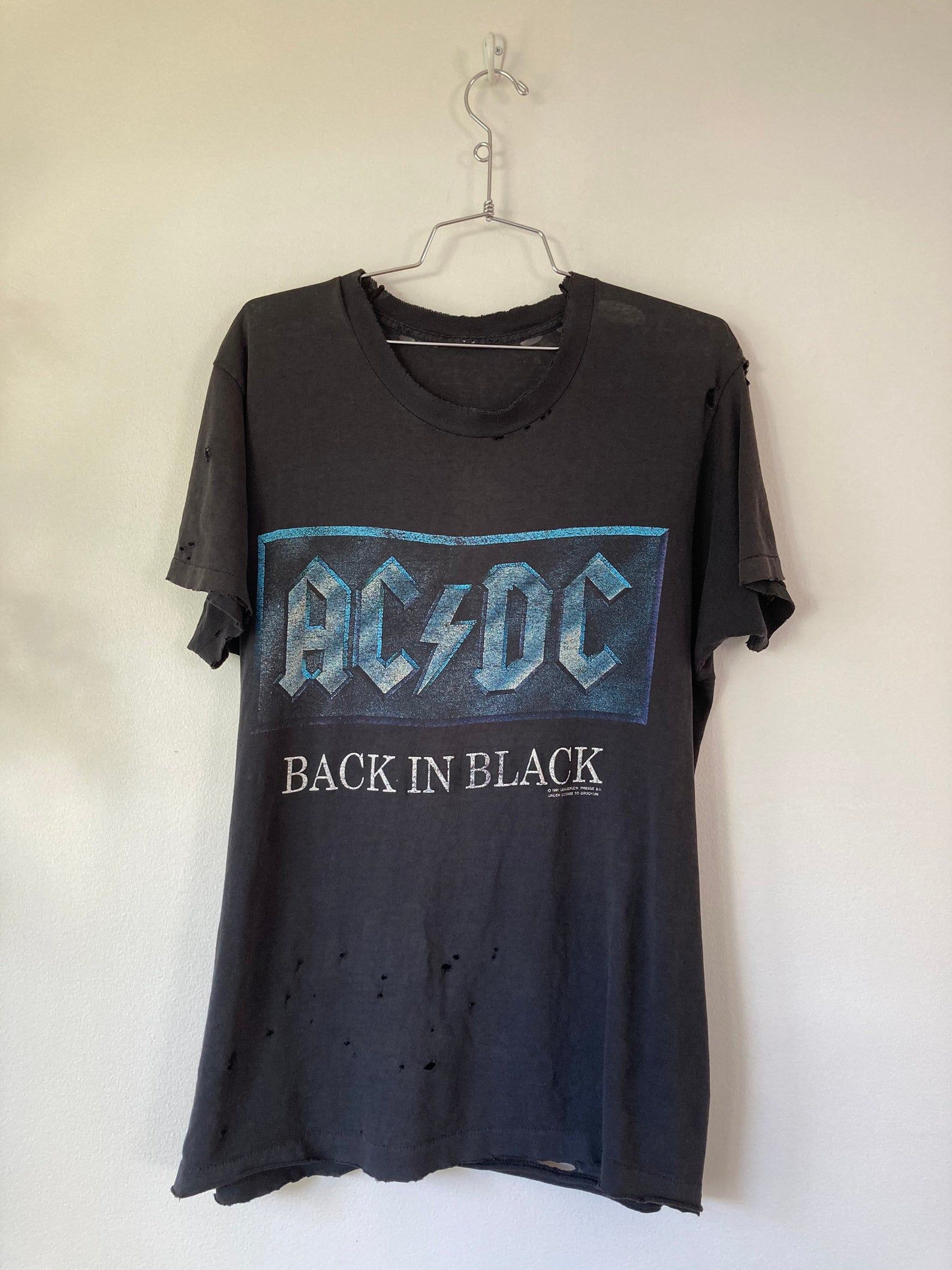 1990-1991 Acdc Tour T Shirt / Back In Black Thrashed Paper Thin / 90S ...