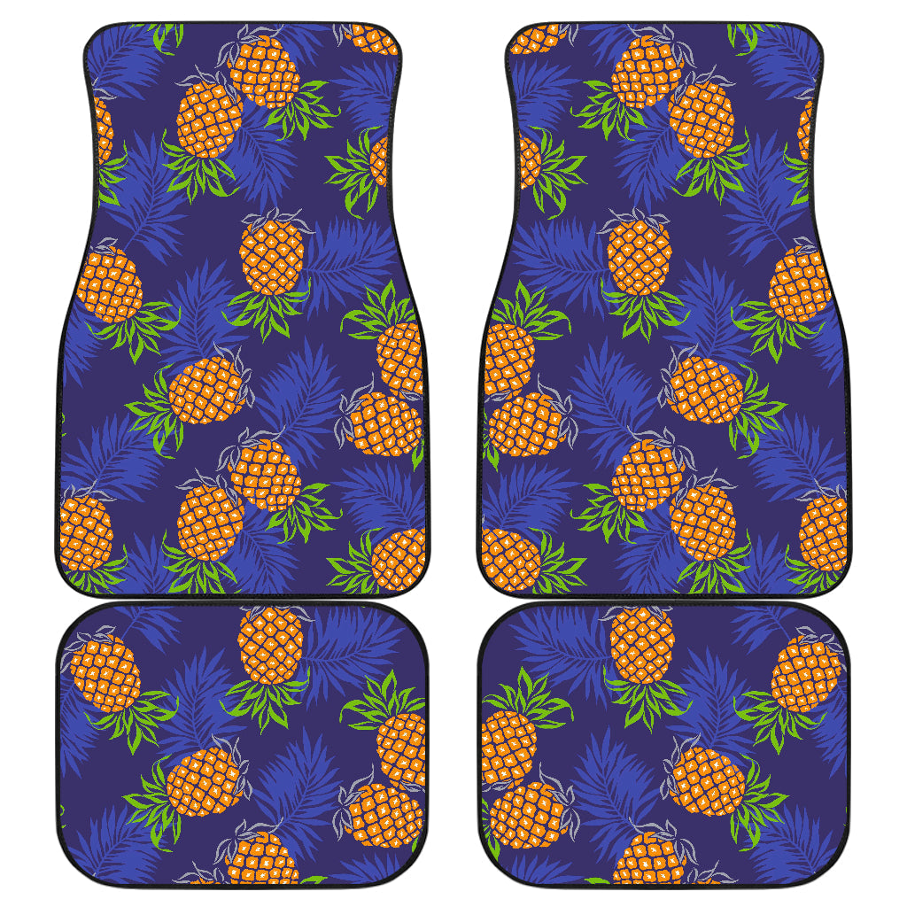 Blue Leaf Pineapple Pattern Print Front And Back Car Floor Mats, Front Car Mat