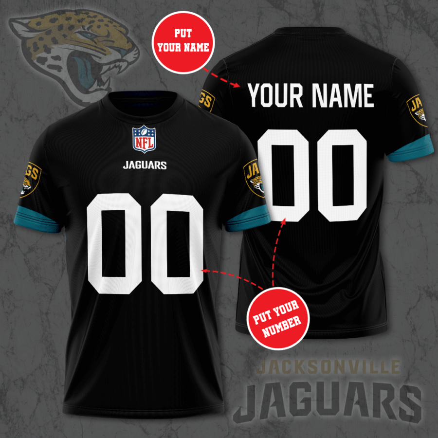 Personalized Jacksonville Jaguars Football Team Jaguars All Over Print 3D Hawaiian T-Shirt-Black