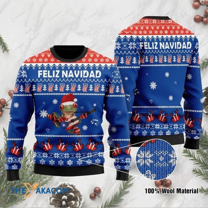 Feliz Navidad Play Guitar Gift For Christmas Ugly Christmas Sweater