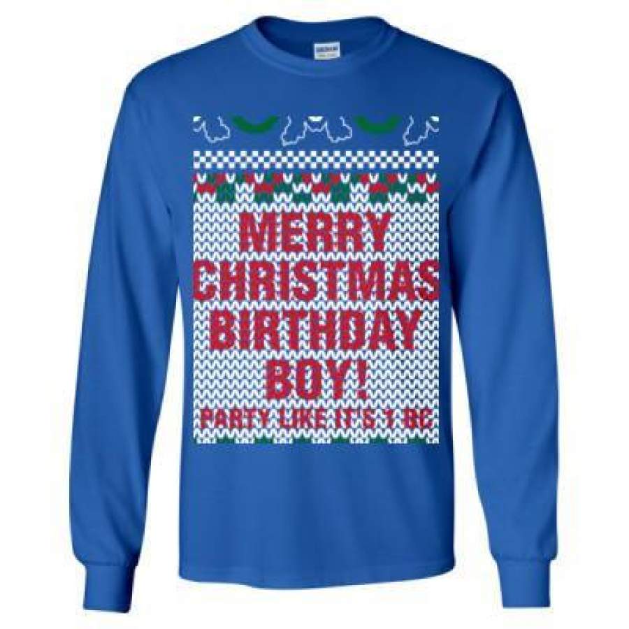 AGR Merry Christmas Birthday Boy Jesus Ugly Sweater – Long Sleeve T-Shirt