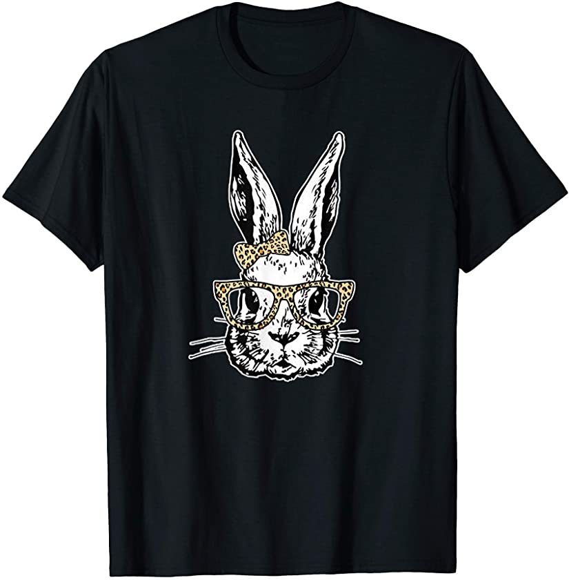 Bunny Rabbit with Leopard Print Glasses and Bow Happy Easter T-Shirt