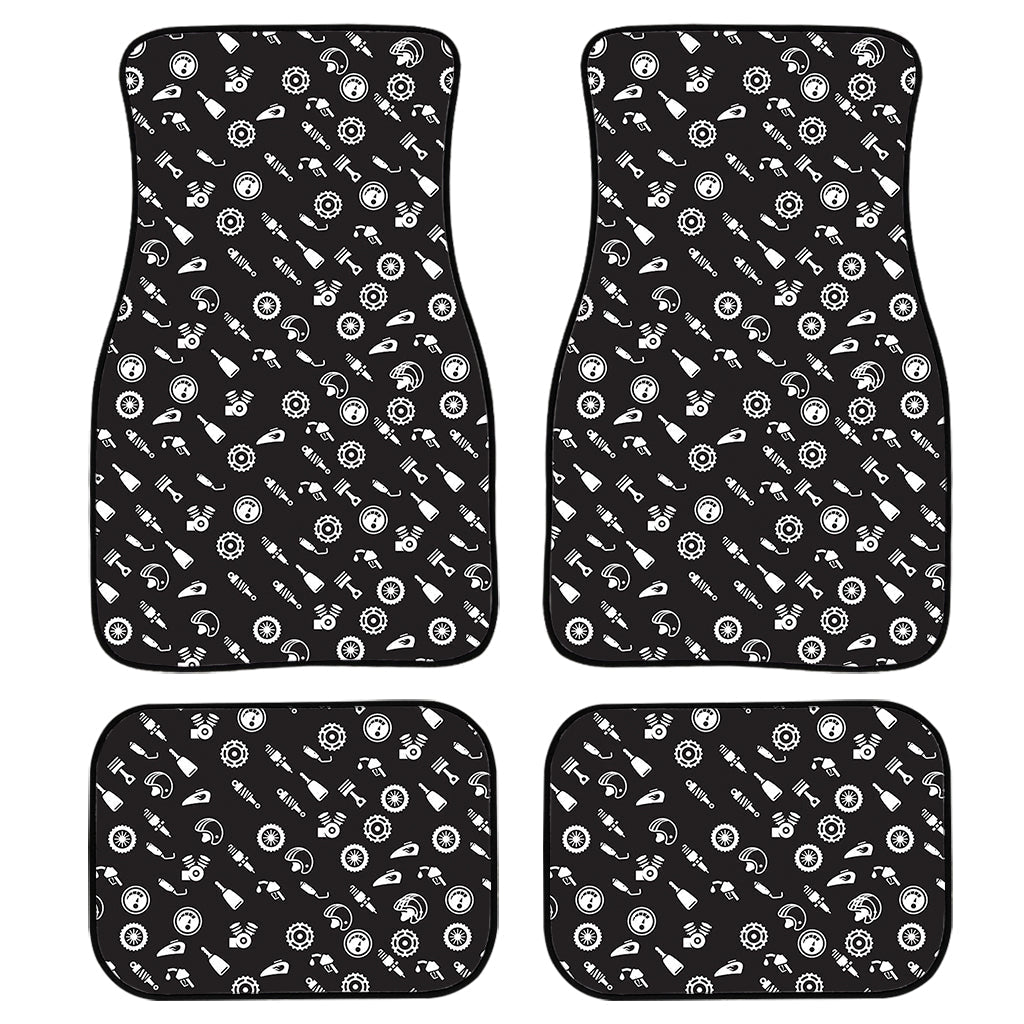 Motorcycle Parts Pattern Print Front And Back Car Floor Mats, Front Car Mat