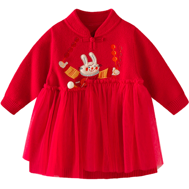 Amila Baby’s Dress 2022 Winter New Boys and Girls Cartoon Rabbit Kids Casual Original Chinese Sweater Dresses alx