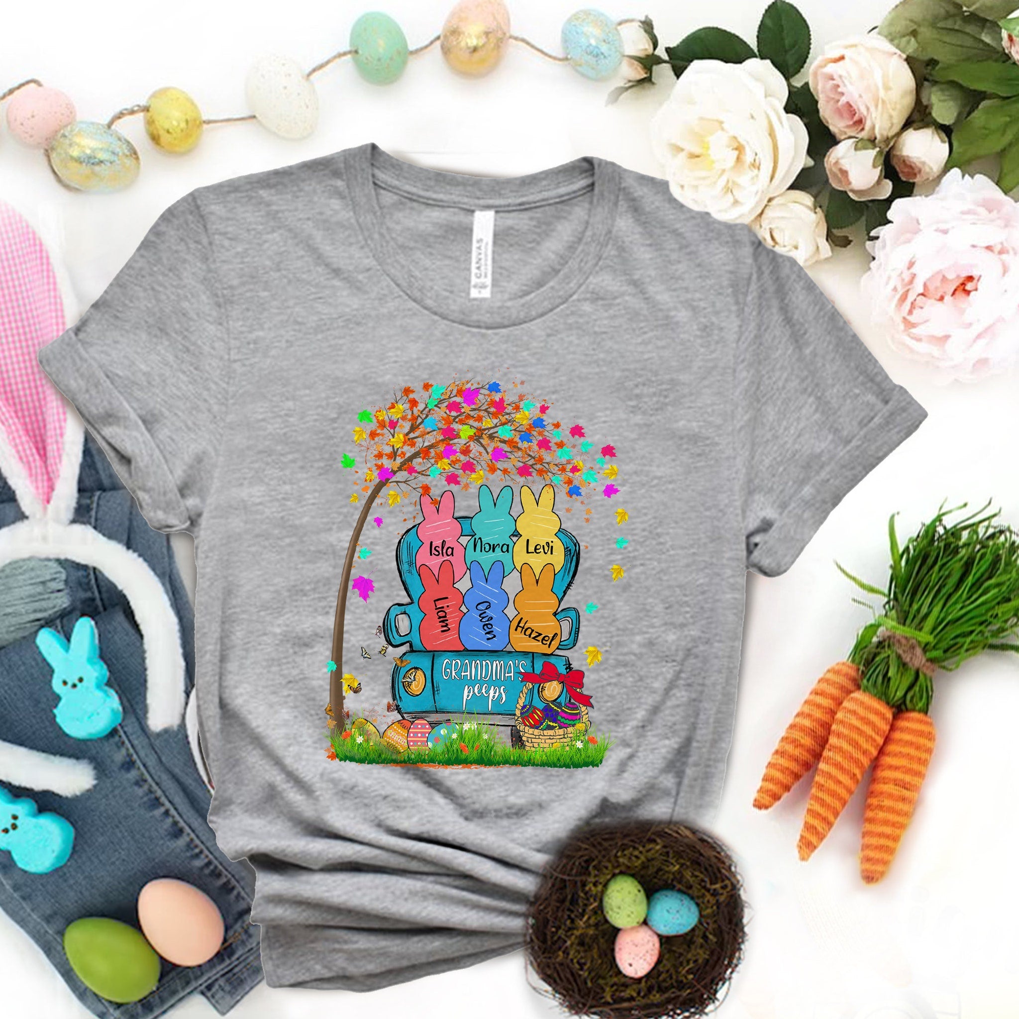 Personalized Grandma’S Peeps Easter T-Shirt, Cute Bunnies Easter Tshirt, Happy Easter Day Tshirt, Nana Easter Day Shirt, Grandkids Name Tee