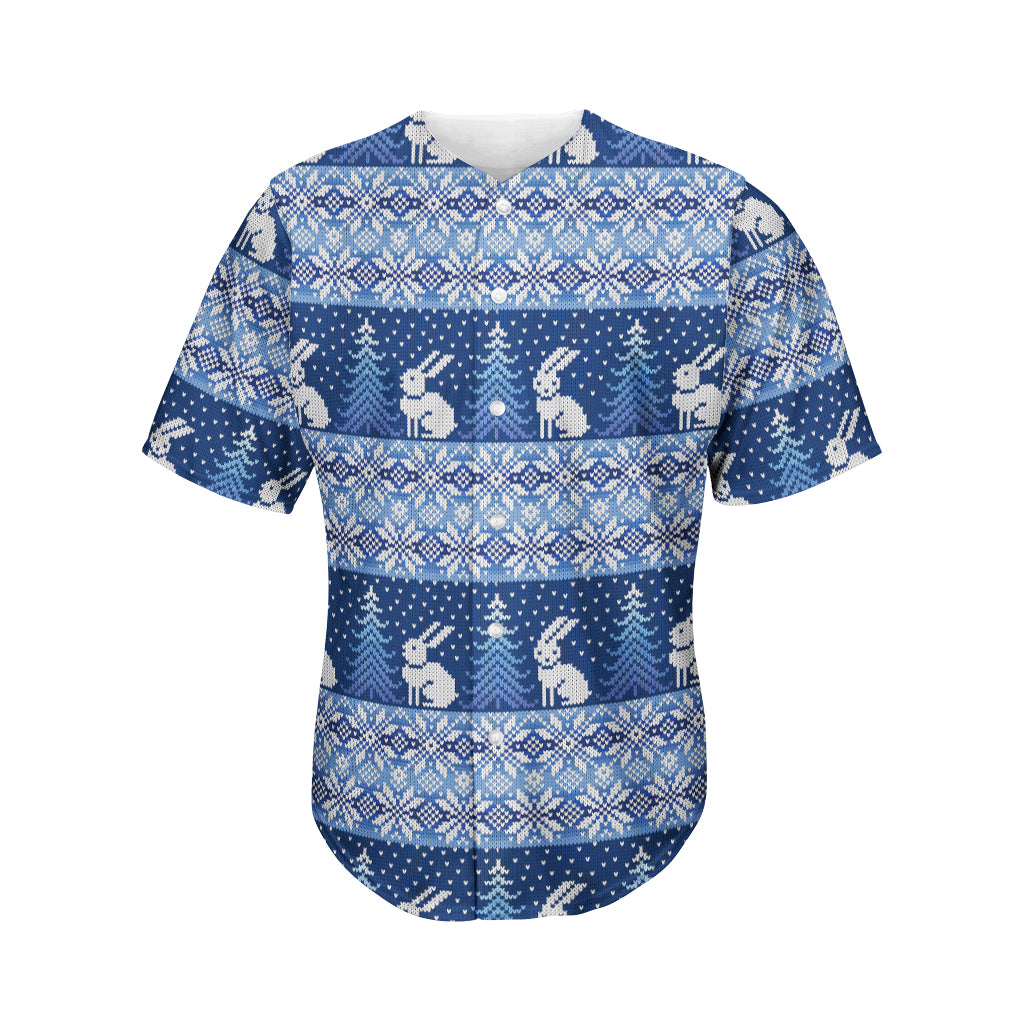 Snow Rabbit Knitted Pattern Print Men’S Baseball Jersey 3D Print