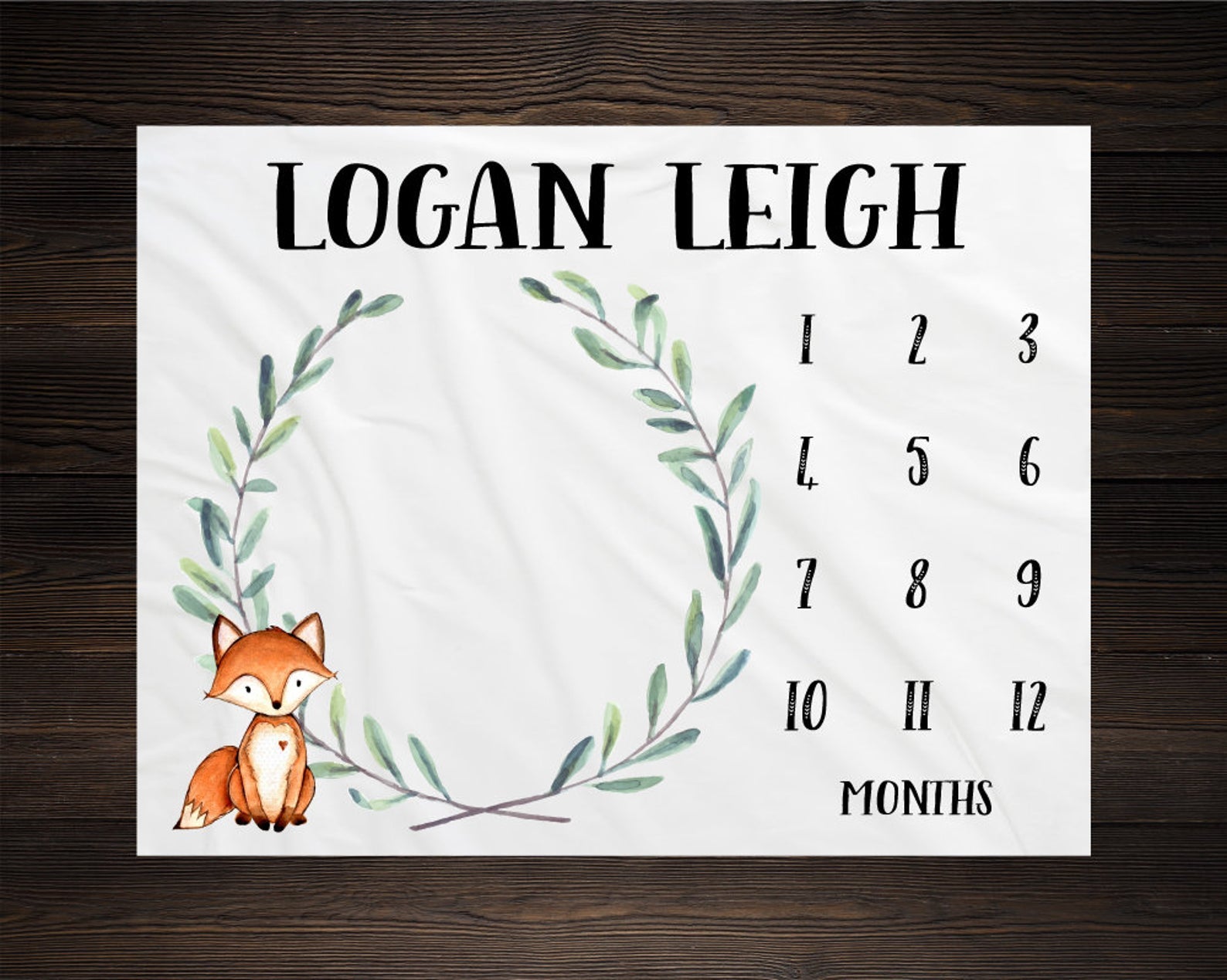 Woodland Fox Milestone Blanket, Monthly Growth Tracker Soft Fleece Blanket, Baby Shower Gift, Newborn Gift Blanket, Watch Me Grow Baby Boy