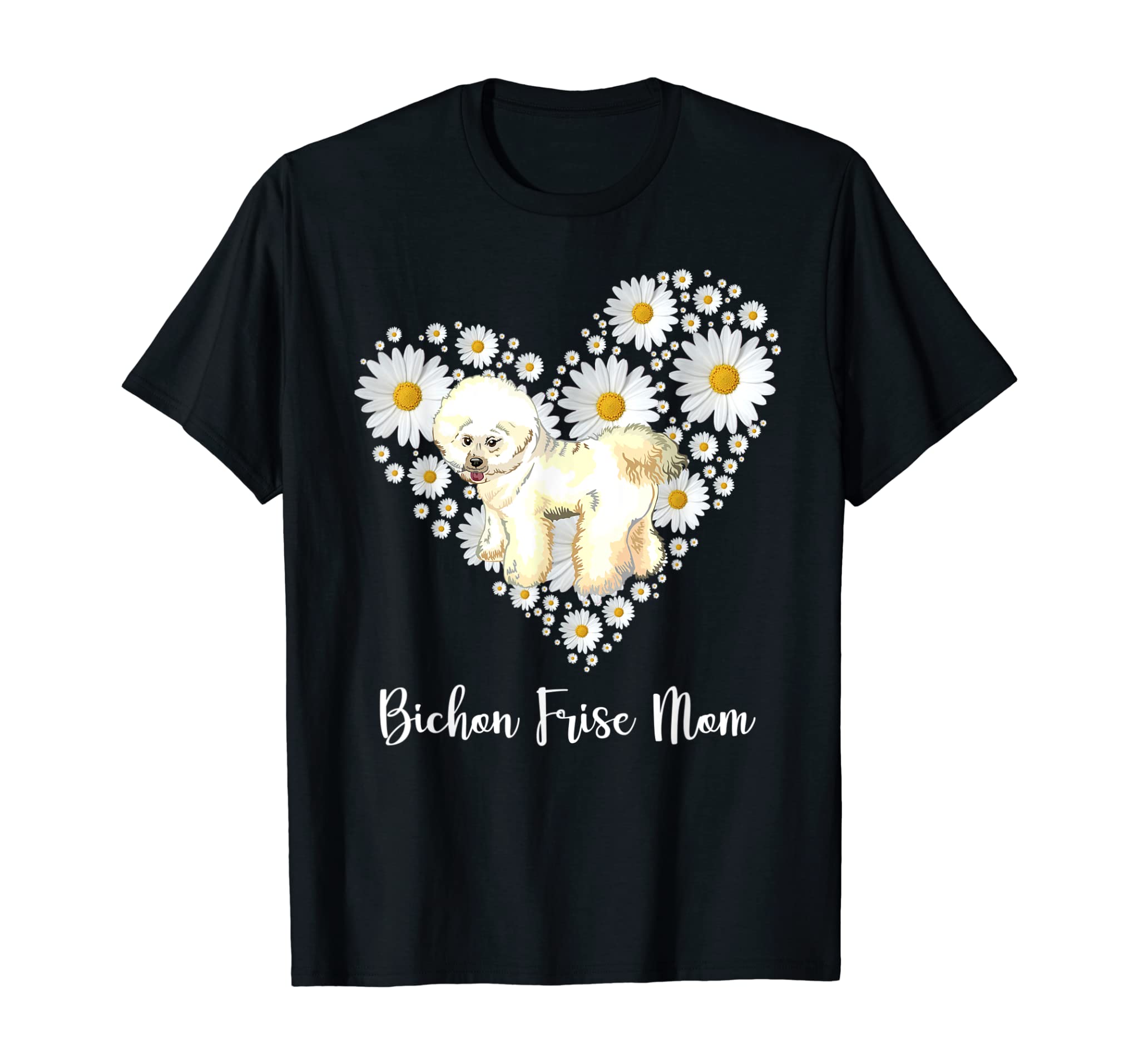 Cute Bichon Frise & Daisy Flower Heart T shirt Mother’s Day