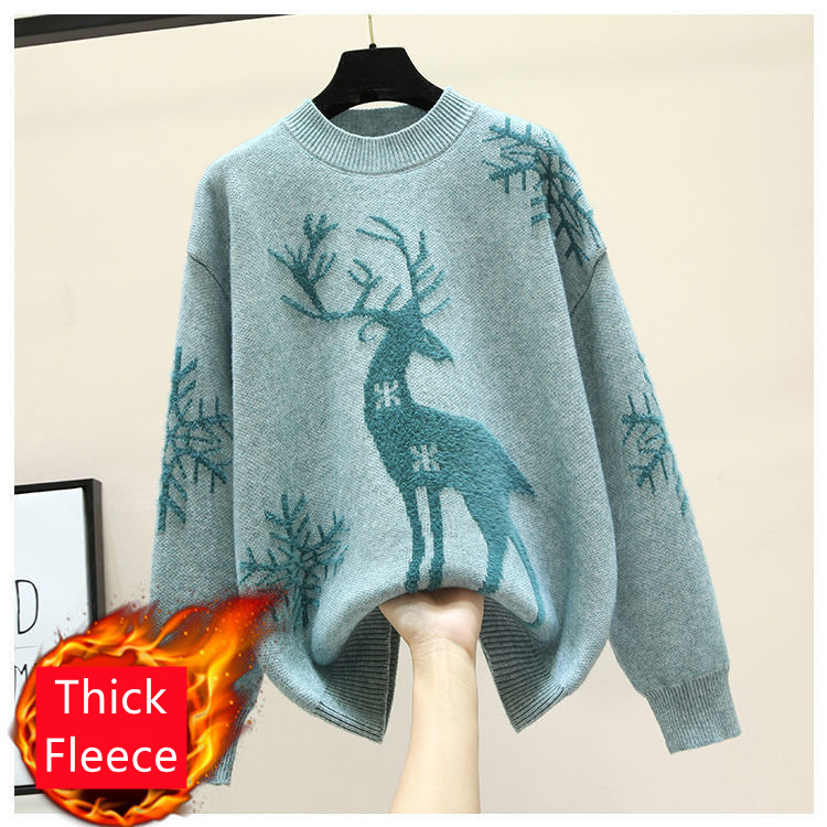 Sweater Women Winter Warm Sweaters Fluffy Cashmere Jumper Turtleneck Pullover 2021 Cute Sweater Korean Reindeer Ugly Christmas alx