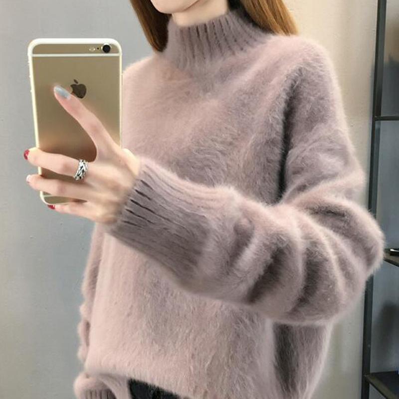 Winter Fluffy Sweater Women Jumper Vintage Thick White Turtleneck Pull Femme Sweaters Ladies Loose Casual Knitted Womam Pullover alx