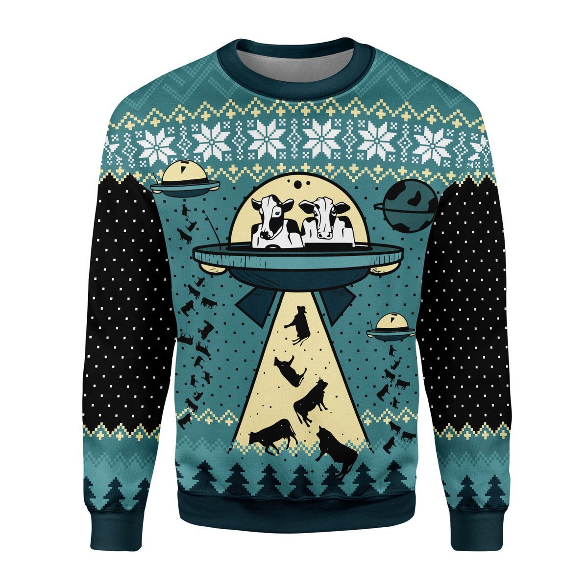 Ugly Sweater Ufo Alien Cow Abduction 3D Apparel