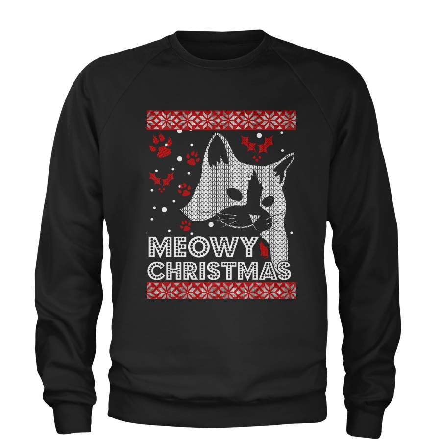 (Color) Meowy Christmas Ugly Christmas Holiday  Adult Crewneck Sweatshirt