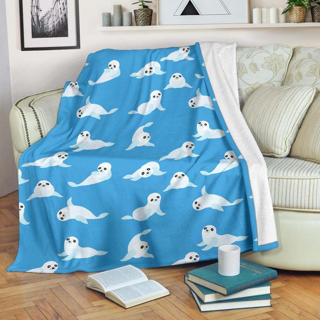 Cute Sea Lion Seal Pattern Background Cla2810347F Sherpa Fleece Blanket