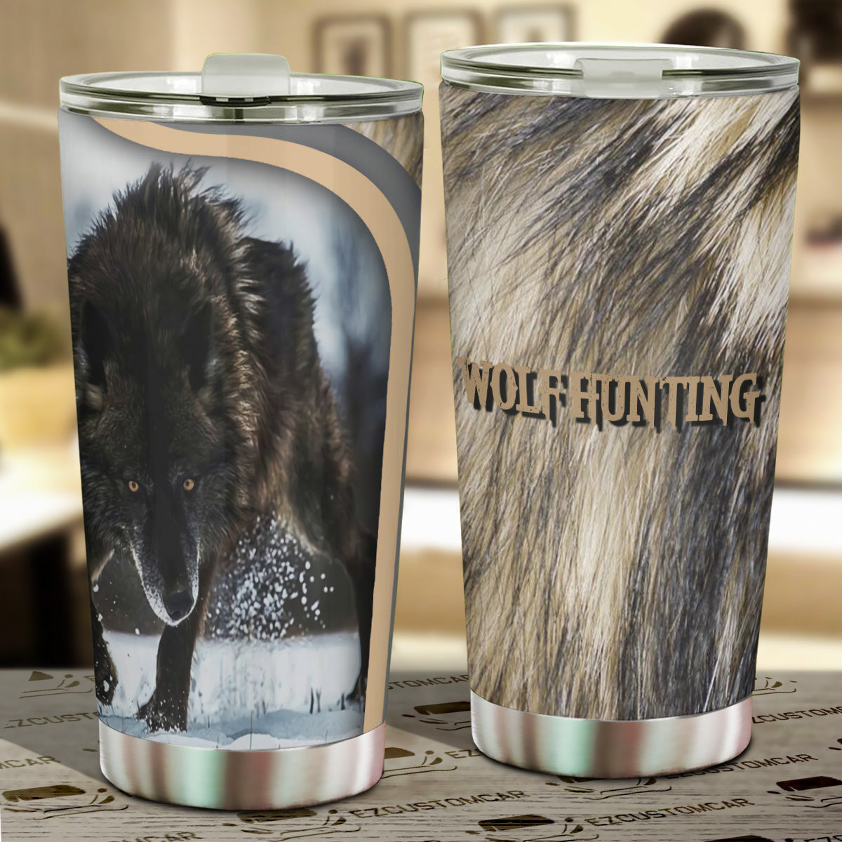 Wolf Hunting Car Tumbler Cup Custom Animal Car Accessories