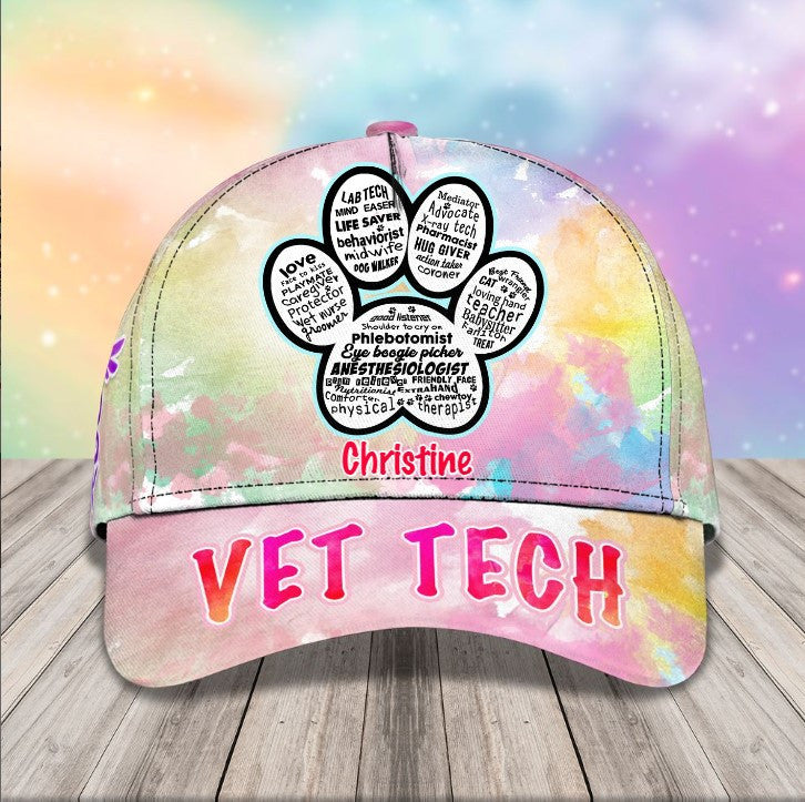 Personalized Vet Tech 3D Baseball Cap For Female Vet Tech For Pet, Vet Tech Hat