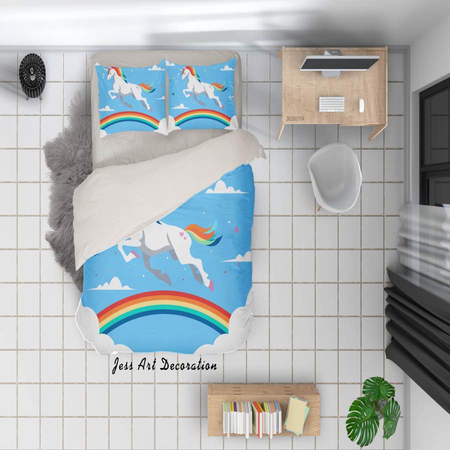 3D Blue Unicorn Rainbow Quilt Cover Set Bedding Set Duvet Cover Pillowcases SF131