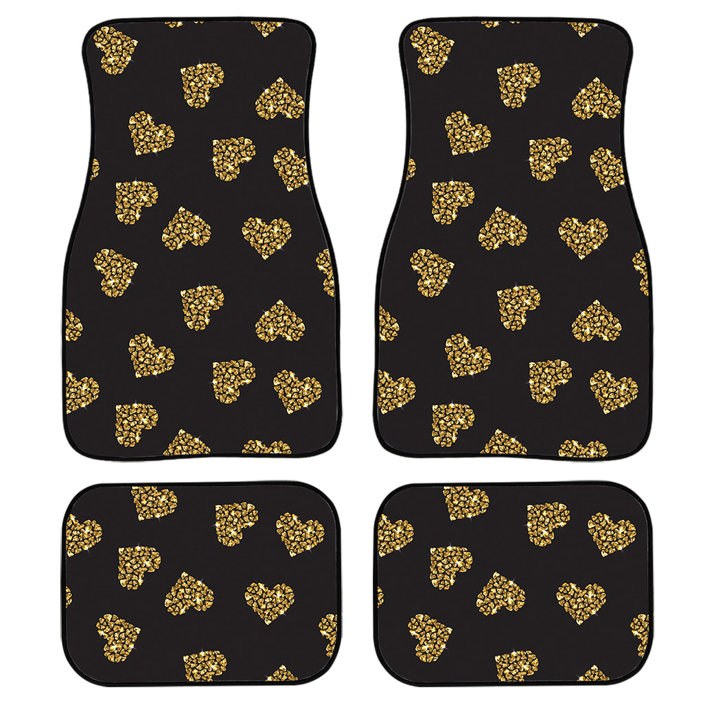 Glitter Gold Heart Pattern Print Front And Back Car Floor Mats, Front Car Mat