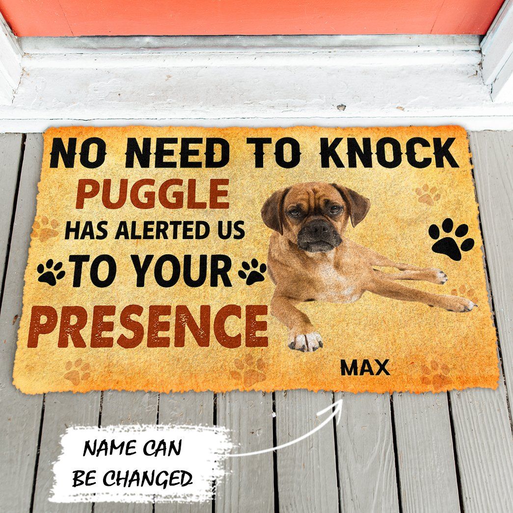 3D No Need To Knock Puggle Dog Custom Name Doormat