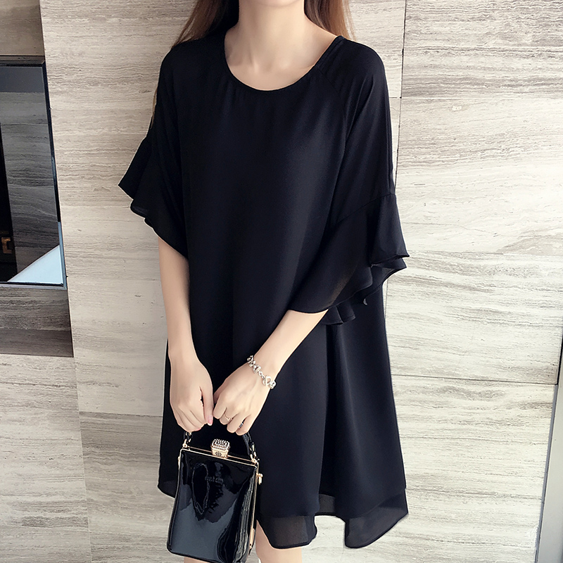 Women Dress Elegant Summer Loose Butterfly Sleeve Ladies Dresses Black Chiffon Oversized Vestidos Mujer alx