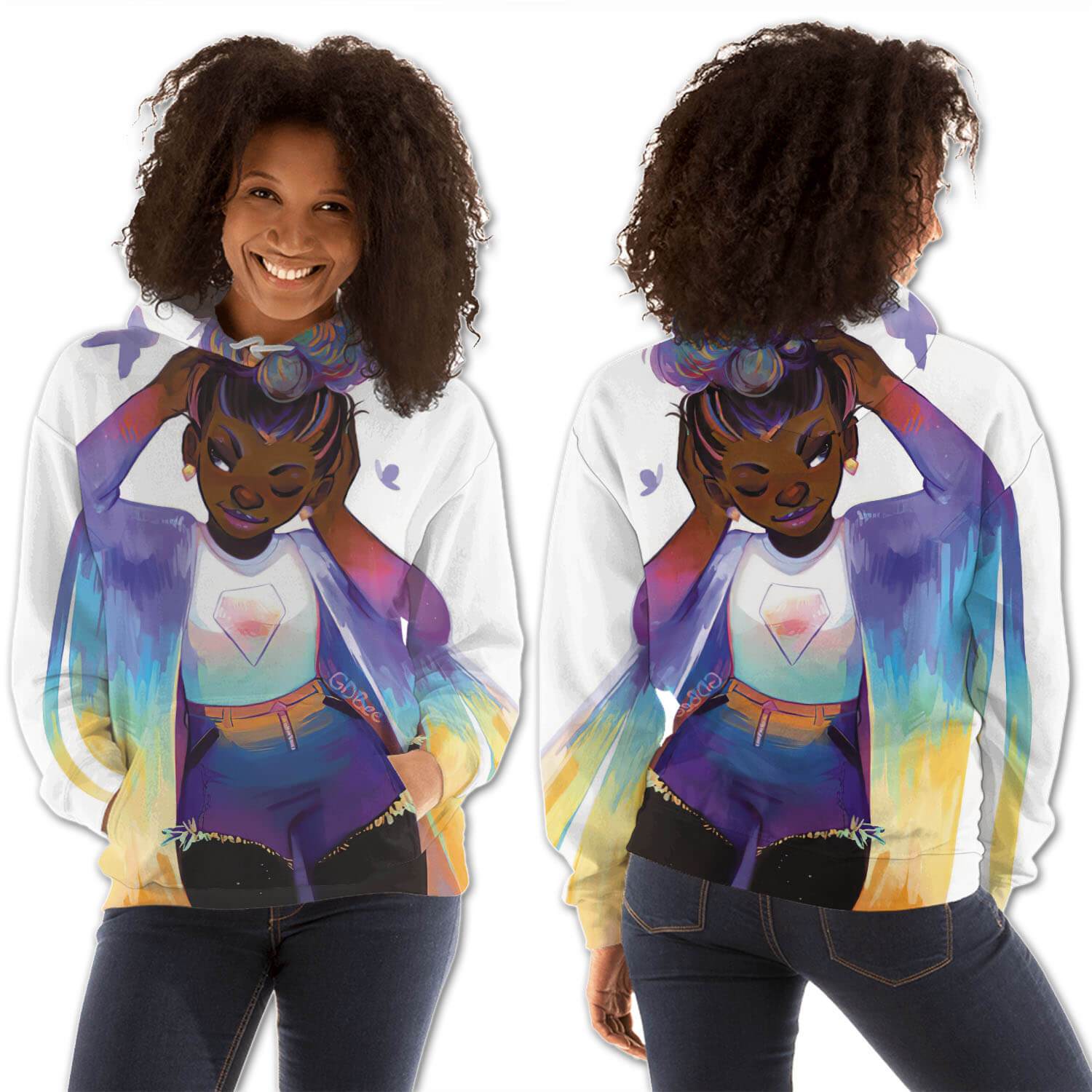 African American Hoodies Beautiful Afro American Woman All Over Print Womens Hooded Sweatshirt African American Apparel BPS64522