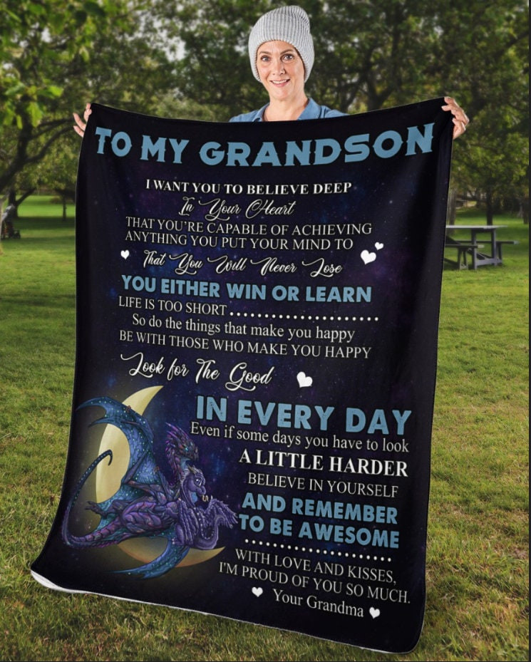 To My Grandson Custom Sherpa Blankets Grandma Blanket Gifts Mom And Grandma Blanket Christmas Blanket Christmas Gift Grandson Blanket