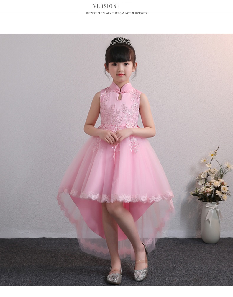 Summer 4-12Yrs Kids Dress For Girls Wedding Party Tailing Tulle Elegant Princess Sleeveless Children’s Dresses TW1703 alx