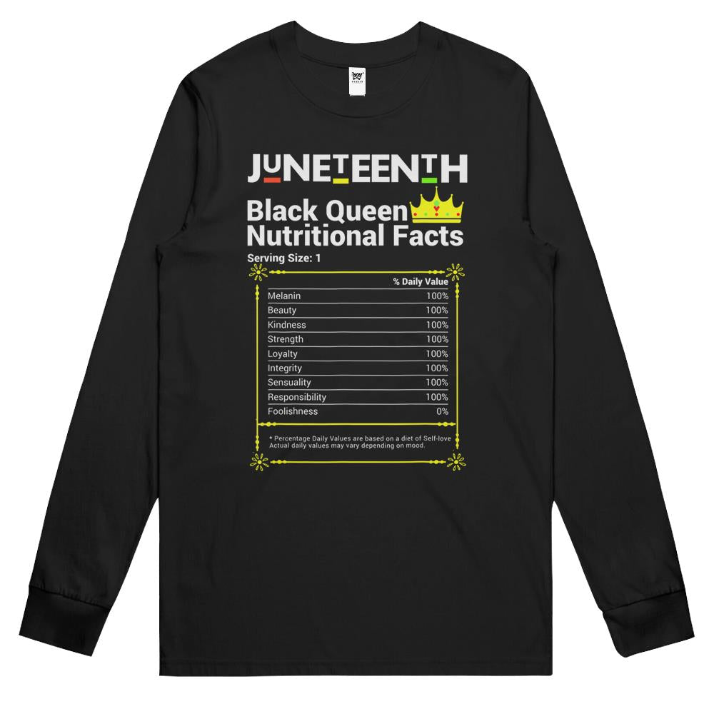 Nutritional Facts Shirt, Nutritional Facts Long Sleeve T Shirts, Black Queen Nutrition Facts, Juneteenth Black Queen Nutritional Facts Melanin Women Girl Long Sleeve T Shirts