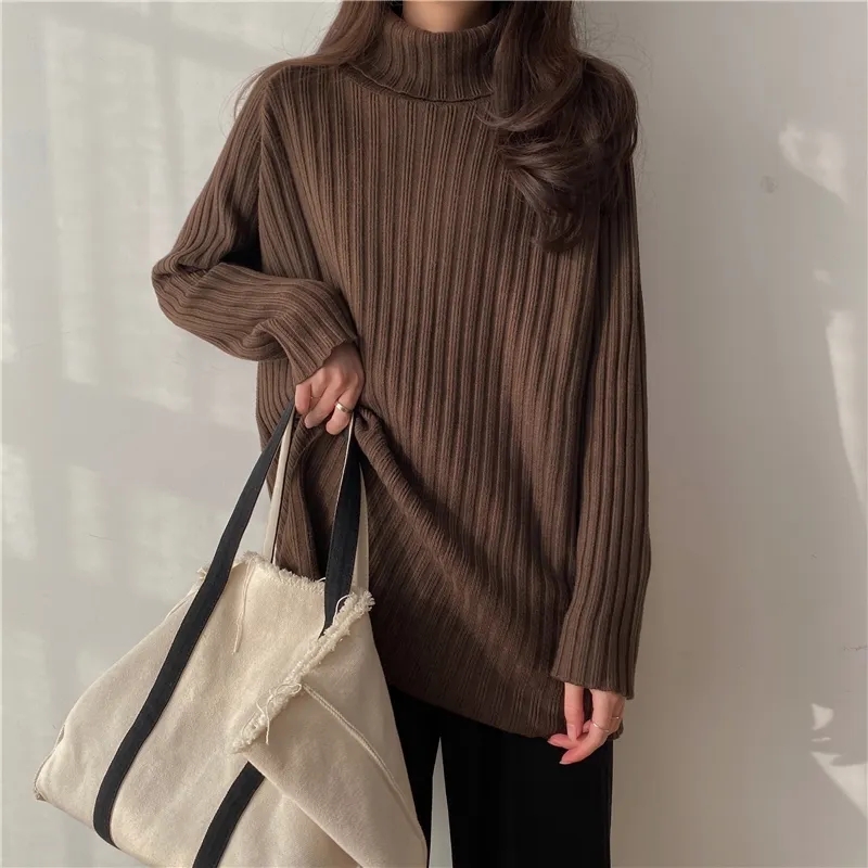 Women’s Turtleneck Warm Thick Sweaters Fall Winter Long Sleeve Bottoming Knitted Pullovers Korean Casual Loose Crochet Tops alx