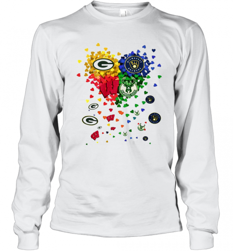 Heart Green Bay Packers And Milwaukee Brewers Milwaukee Bucks Football Long Sleeve T-Shirt