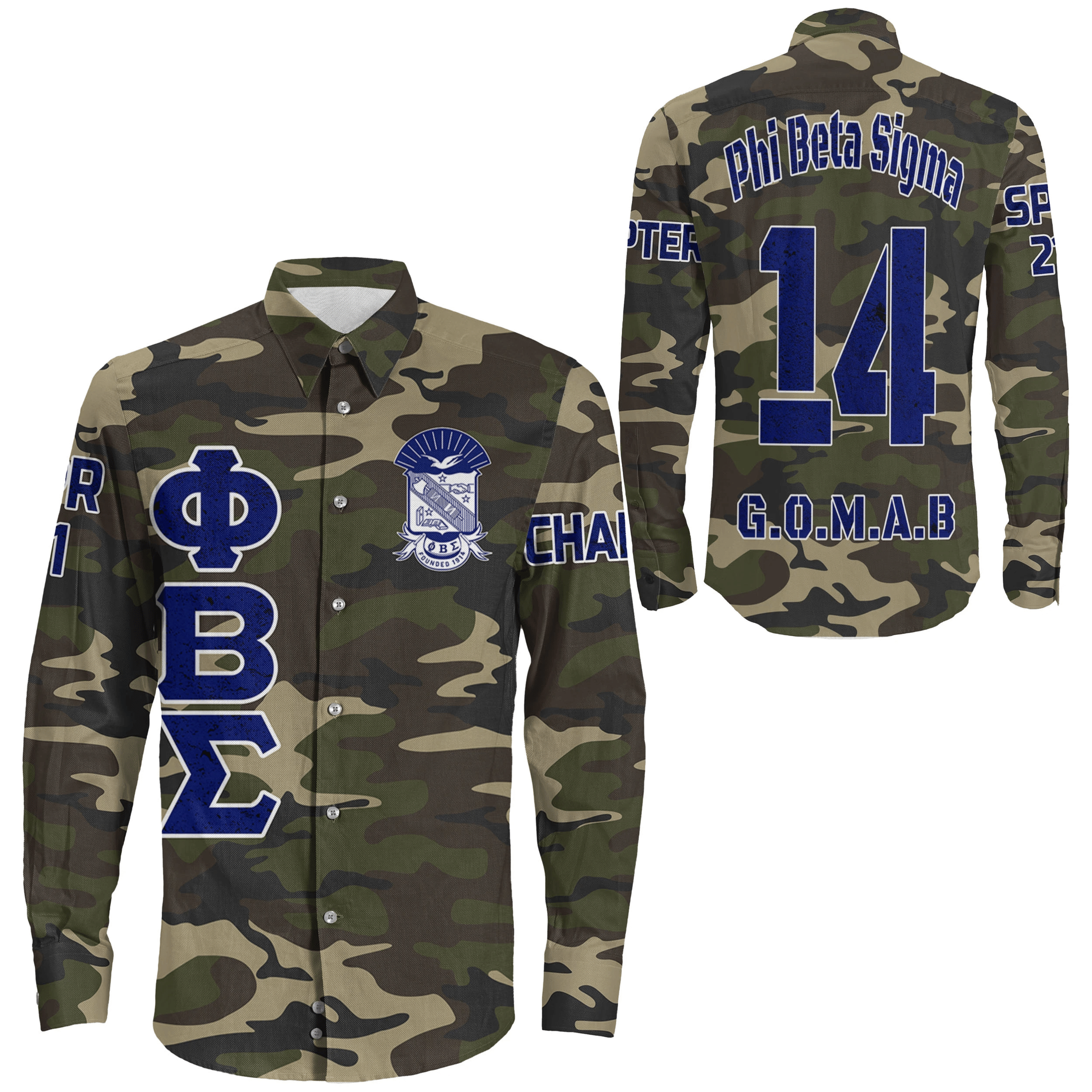 Wonderprint Shirt Personalized Phi Beta Sigma Camouflage Long Sleeve Button Shirt Lt10