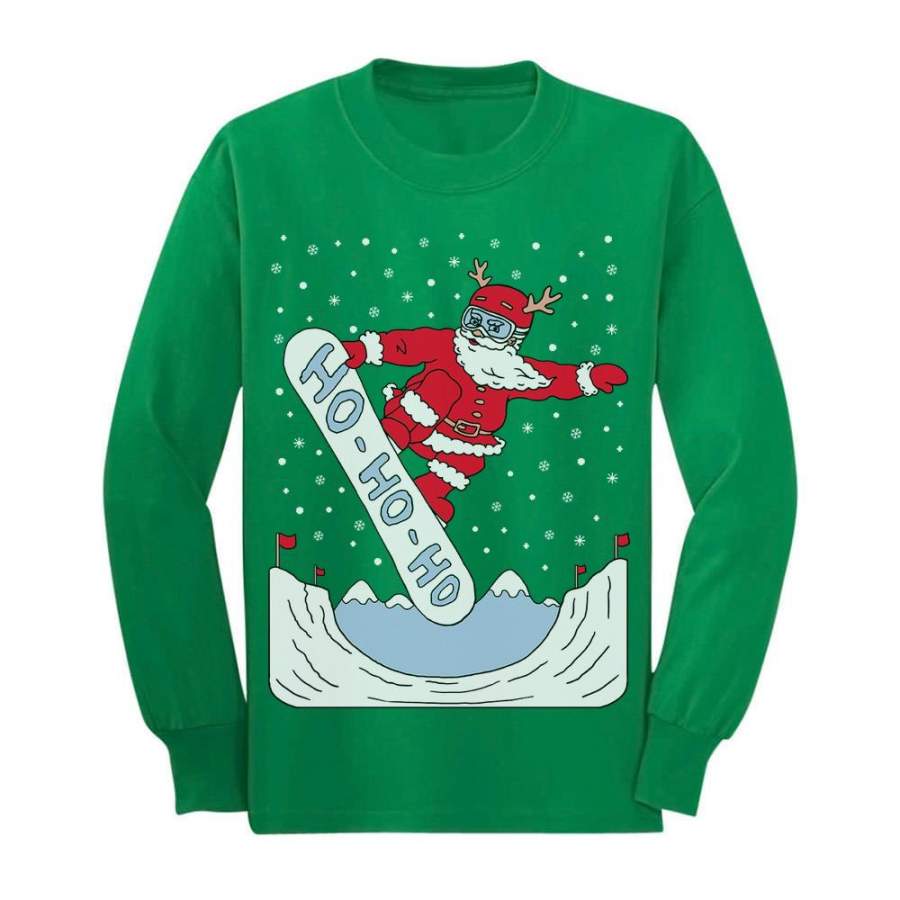 Ugly Christmas Santa On Snowboard Toddler/Kids Long sleeve T-Shirt