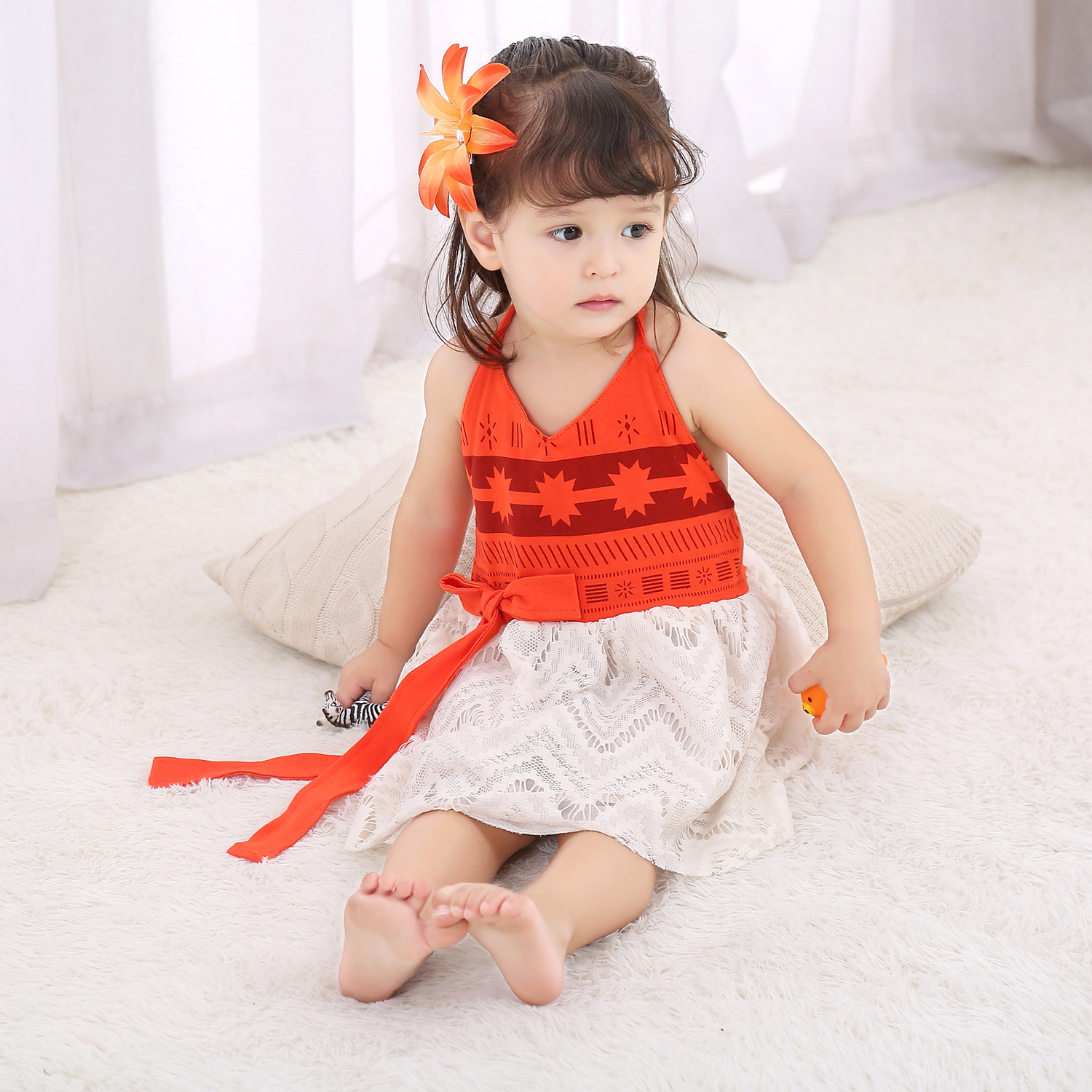 1 to 6 Years Christmas Costume Ocean Romance Cosplay Moana Princess Halter Strap Cute Dress Child Girl Halloween Holiday Party alx