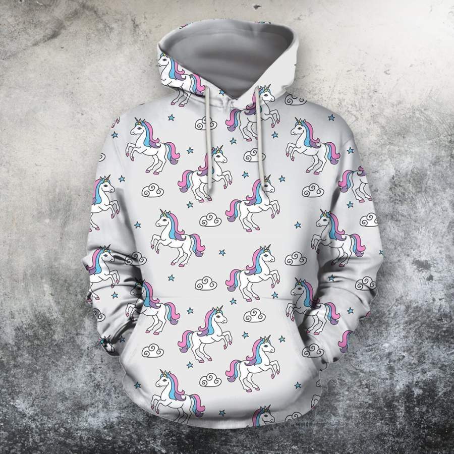 3D All Over Cute Unicorn and Rainbow Hoodie