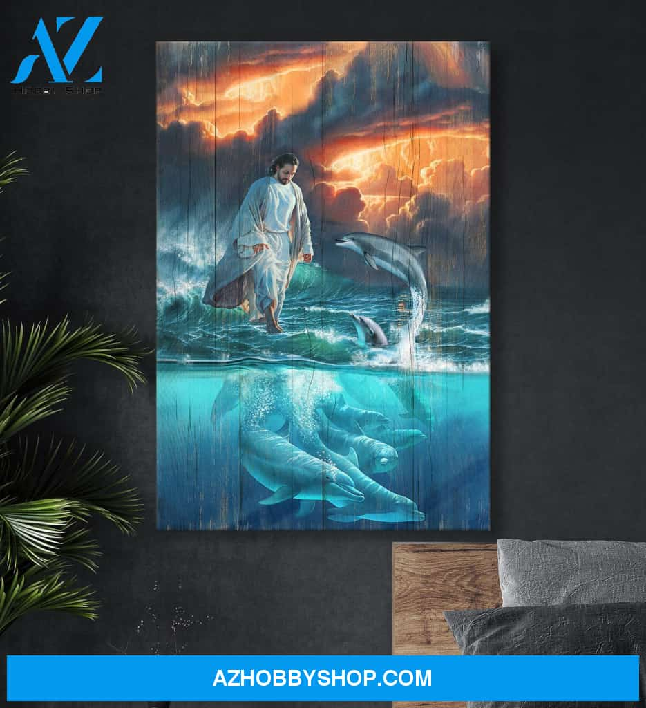 Jesus And Beautiful Dolphin Canvas And Poster