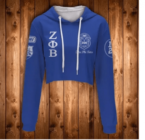 Zeta Phi Beta Sorority 1920 Emblem White Rose Crop Top Hoodie