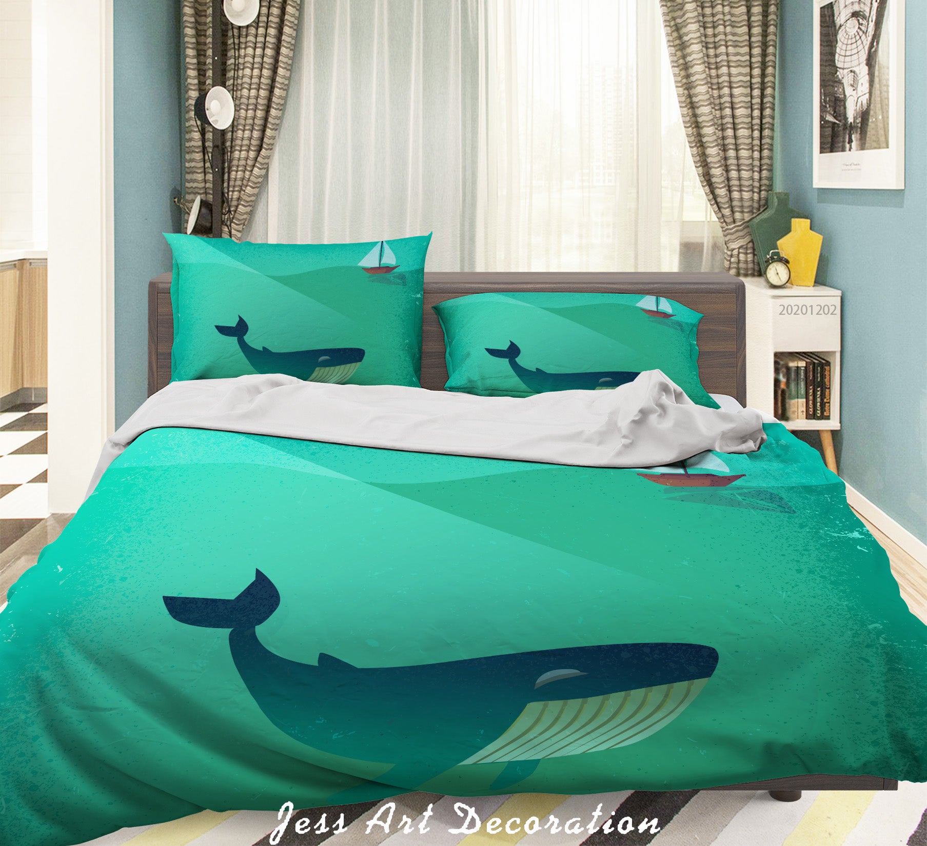 3D Cartoon Deep Ocean Giant Whale Fish Quilt Cover Set Bedding Set Duvet Cover Pillowcases Lxl